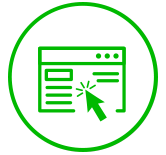3 A green application window icon with a cursor inside is encircled by a green ring, all on a gray background.