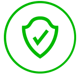 4 A green checkmark inside a shield on a white circle with a green border, indicating security or verification.