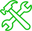 a-Photoroom Green outline of a hammer and wrench crossed against a transparent background.