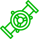 b-Photoroom Green outline of a valve with a round central section and two flanges, one on each side, against a transparent background.