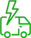 c-Photoroom A green outline of a truck with a lightning bolt above it, symbolizing electric or energy-efficient vehicle technology.