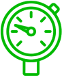 d-Photoroom Green outline of a stopwatch with a circular face and short hand pointing to the left.