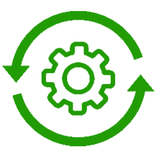 2927067 (2) Green gear icon with circular arrows around it, representing a process or settings.