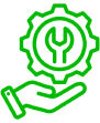 unnamed (1) Green outline of a hand holding a gear with a wrench in the center, representing technical support or maintenance.